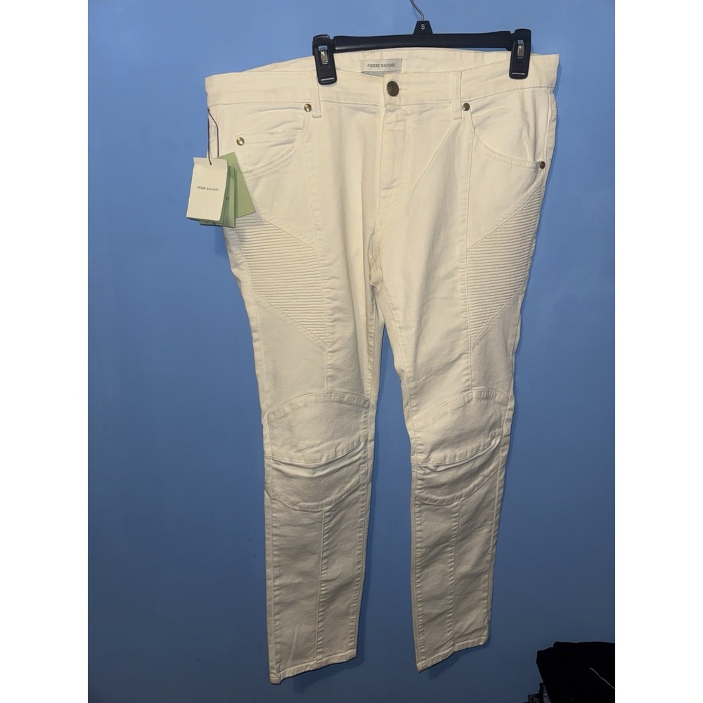 Pierre Balmain Off White Biker Denim Jeans NWT Size 38 Made In Italy Slim Fit
